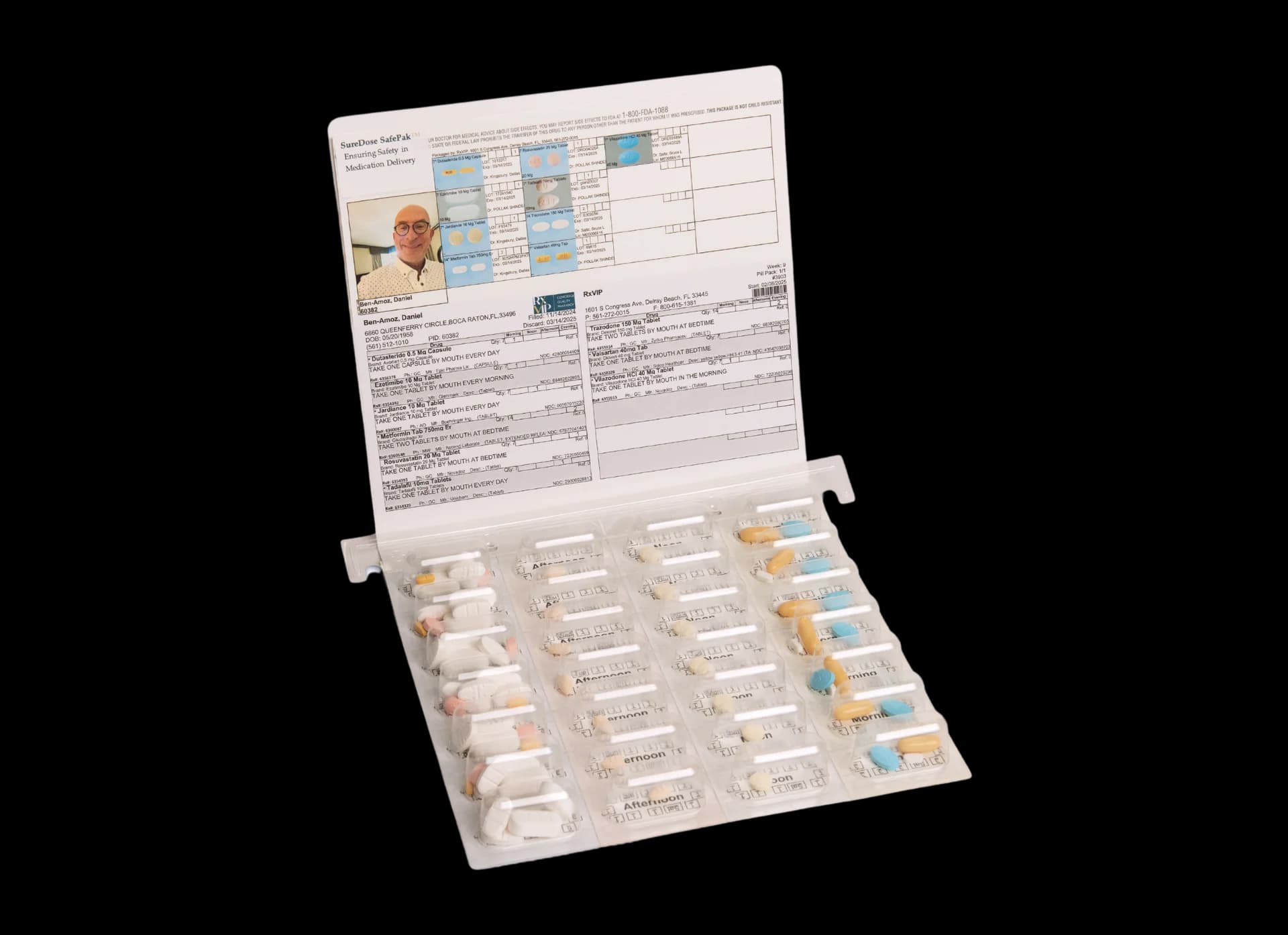 Medication pouches organized by date and time